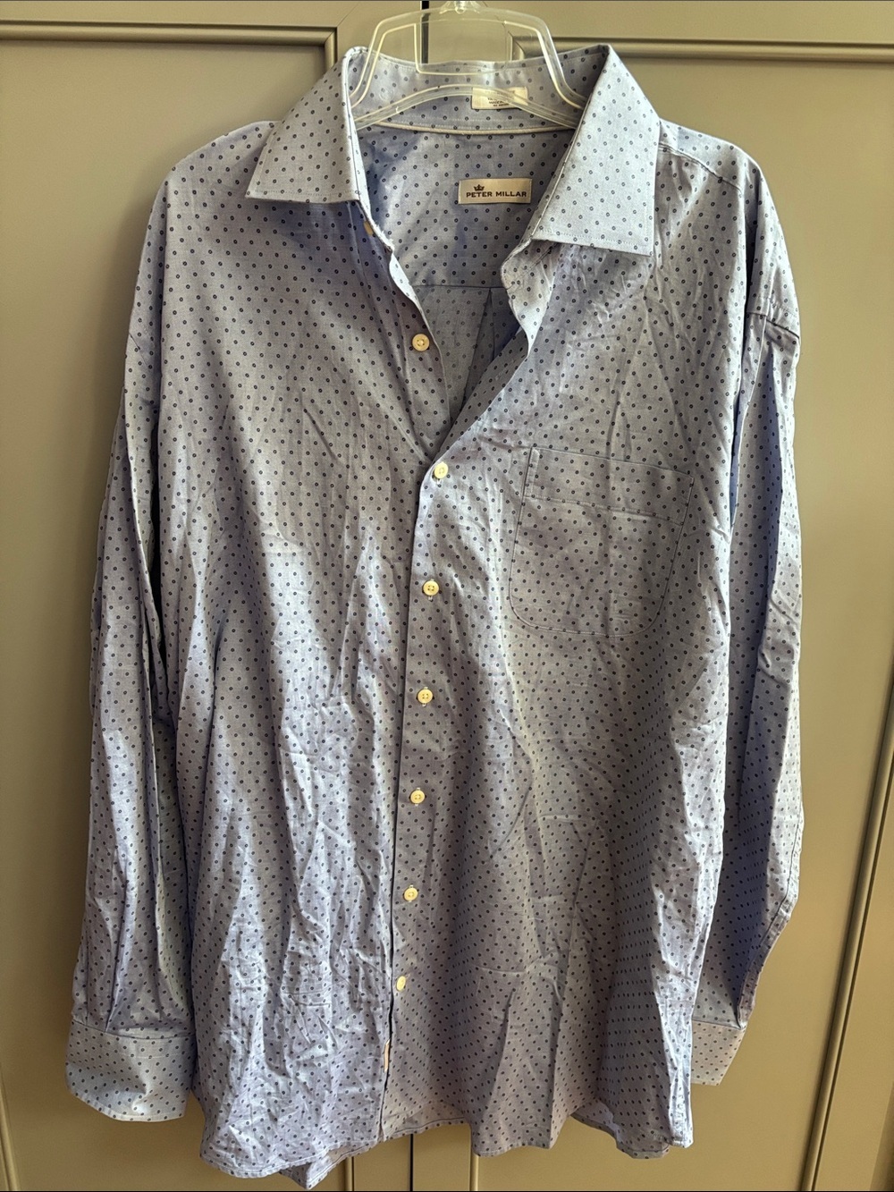 Peter Millar Light Blue Microdot Spread Collar Dress Shirt XL